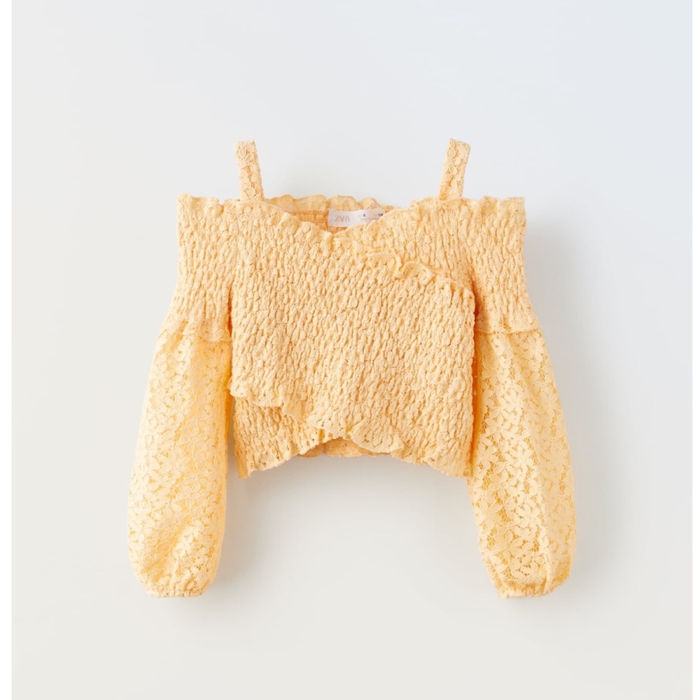 Zara Yellow Lace Off-Shoulder Long Sleeve Top